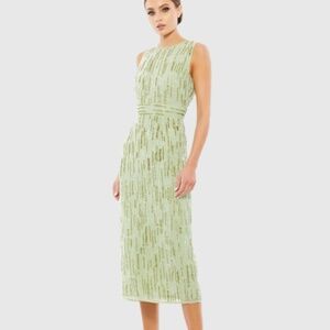 Abstract Beaded Sleeveless Midi Sheath Dress